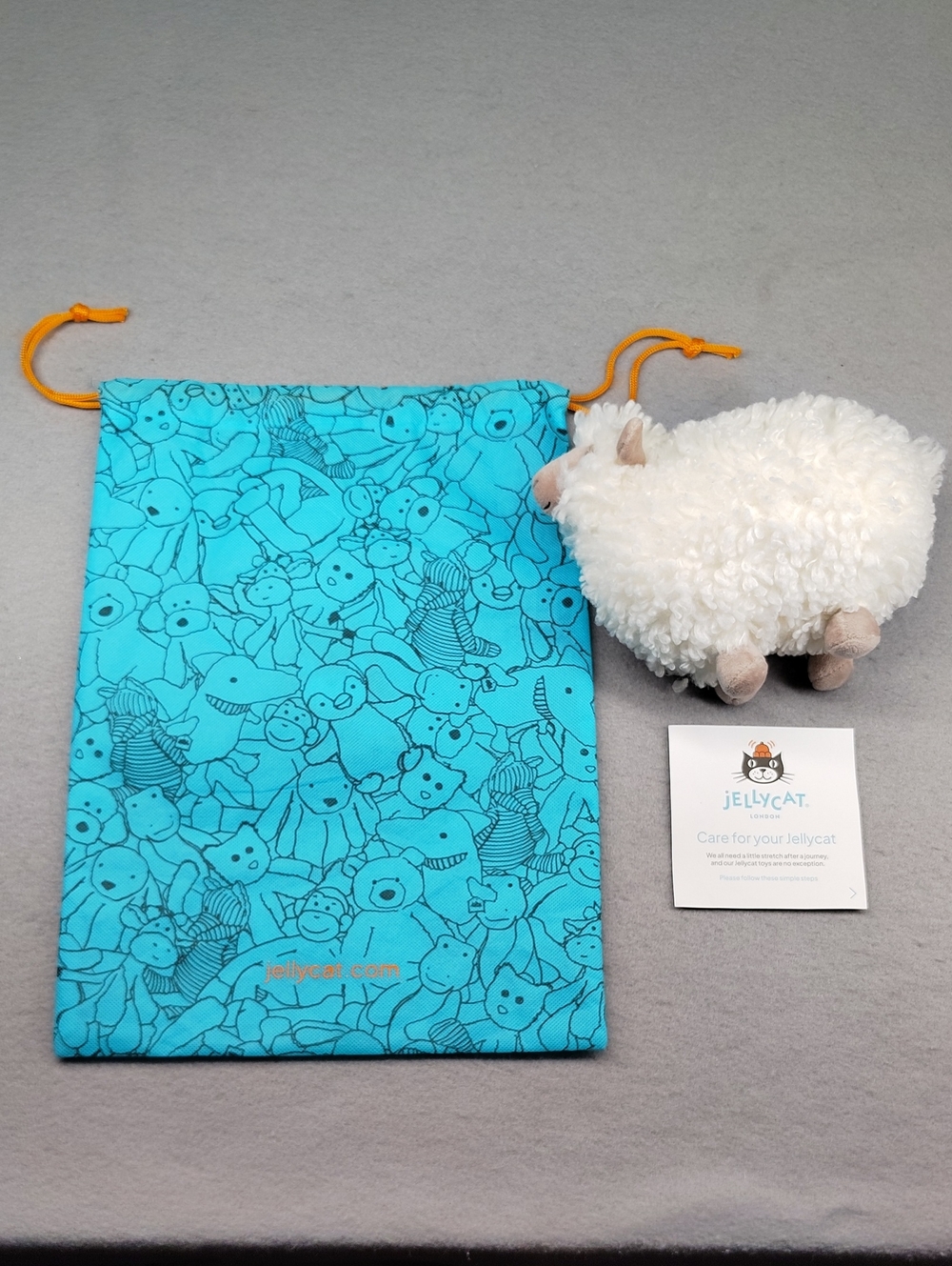 Jellycat Cream Curly Sheep Plush with Blue JellyCat Bag - Picture 13 of 16